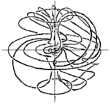 Alfred Wakeman's bipolar toroidal vortex, from Charles A. Yost, Network Notes: Toroidal Vortex Flow.  Spacecraft Journal, July/Aug/Sept 1991.